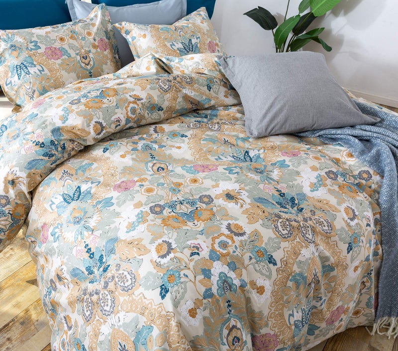 Eikei Home Damask Medallion Luxury Duvet Quilt Cover Boho Paisley Print Bedding Set 400 Thread Count Egyptian Cotton Sateen Vibrant Bohemian Pattern (Majorca, Queen) - Image 3